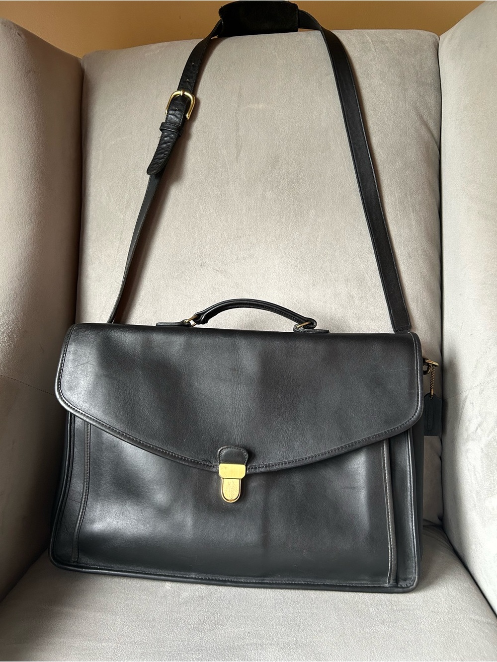 Vintage Coach Black Leather Beekman Briefcase Messenger Bag USA